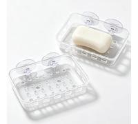 2 Pack Suction Cup Soap Dish Holder Soap Case Clear Acrylic Plastic Wall Mounted Shower Soap Holder Bathroom Kitchen Accessory Securely Holds Bar Soap, Sponge, and Toiletries