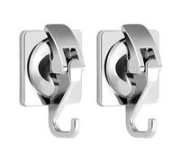 2 Pack Suction Hooks for Bathroom 5KG Heavy Duty Vacuum Suction Cup Hooks for Kitchen Window Glass Door Shower Tile Sucker Hooks Removable No Drilling Wall Hangers for Tea Towel Coats Robe - Silver