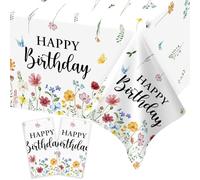 2 Pack Summer Floral Birthday Table Cloth, 137 x 274 cm Large Rectangular Wild Flowers Tablecloth Spring Wildflower Disposable Plastic White Birthday Tablecloth for Girls Women Birthday Decoration