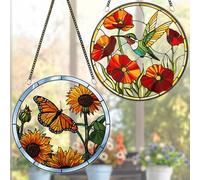 2 Pack Suncatcher for Window Hanging, Hummingbird and Butterfly Acrylic Suncatcher, Art Decor for Home, Indoor, Garden, Housewarming, Gift for Mom, Grandma, Women, Friend, Bird Lover SCB-A6-B2