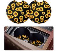 2 Pack Sunflower Car Coasters, 2.75inch, Neoprene, for Women