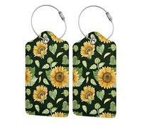 2 Pack Sunflower Luggage Tags for Suitcases, Cool Leather Luggage Tag for Travel, Bag Tag Privacy Name ID Card Bag Labels for Friends Adults Kids Tourists