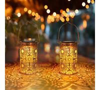 2 Pack Sunflower Solar Lanterns Outdoor Hanging Lantern Lights, Sunflower Hollowed-Out Metal Decor Lantern, Butterfly Garden Decoration for Patio, Yard