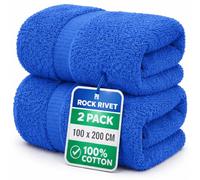 2-Pack Super Jumbo Bath Sheets Extra Large Size (100x200cm) - 100% Egyptian Cotton - 700 GSM Ultra-Absorbent Luxury Towels with Hanging Loop - XXL Big Size Beach Bath Towels Sets (Blue)