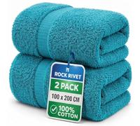 2-Pack Super Jumbo Bath Sheets Extra Large Size (100x200cm) - 100% Egyptian Cotton - 700 GSM Ultra-Absorbent Luxury Towels with Hanging Loop - XXL Big Size Beach Bath Towels Sets (Teal)