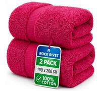 2-Pack Super Jumbo Bath Sheets Extra Large Size (100x200cm) - 100% Egyptian Cotton - 700 GSM Ultra-Absorbent Luxury Towels with Hanging Loop - XXL Big Size Beach Bath Towels Sets (Pink)