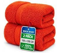 2-Pack Super Jumbo Bath Sheets Extra Large Size (100x200cm) - 100% Egyptian Cotton - 700 GSM Ultra-Absorbent Luxury Towels with Hanging Loop - XXL Big Size Beach Bath Towels Sets (Orange)