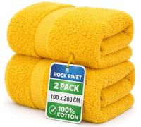 2-Pack Super Jumbo Bath Sheets Extra Large Size (100x200cm) - 100% Egyptian Cotton - 700 GSM Ultra-Absorbent Luxury Towels with Hanging Loop - XXL Big Size Beach Bath Towels Sets (Yellow)