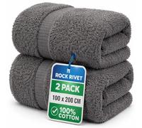 2-Pack Super Jumbo Bath Sheets Extra Large Size (100x200cm) - 100% Egyptian Cotton - 700 GSM Ultra-Absorbent Luxury Towels with Hanging Loop - XXL Big Size Beach Bath Towels Sets (Charcoal Grey)