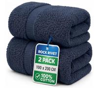 2-Pack Super Jumbo Bath Sheets Extra Large Size (100x200cm) - 100% Egyptian Cotton - 700 GSM Ultra-Absorbent Luxury Towels with Hanging Loop - XXL Big Size Beach Bath Towels Sets (Navy)