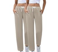 2 Pack Sweatpants For Women Uk Fleece Lined Straight Leg Joggers Womens Plus Size Drawstring Elastic Waist Ladies Lounge Pants With Pockets Solid Color Slim Fit Tracksuit Bottoms Winter Warm Trousers