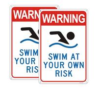 2 Pack Swim at Your Own Risk Sign, 12"x8" No Lifeguard on Duty Sign, Rust Free Reflective Aluminum Pool Safety Signs, Fade/Weather Resistant, UV Protected, Weatherproof, Easy to Install