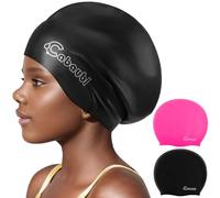 2 Pack Swimming Cap for Kids (Black+Rose red)