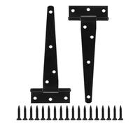 2 Pack T Hinge 150mm (6") with Screws, Heavy Duty T-Strap Gate Hinges, Black Coated Metal Rustproof and Weather Resistant for Shed Doors, Barn Doors, Wooden Gates, and Fences.