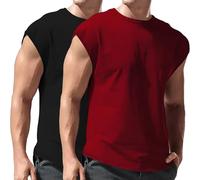 2 Pack T-Shirt for Men UK Casual Basic Round Neck Cap Sleeve Tee Shirt Relaxed Loose Fit Athletic Cotton Tank Tops Summer Breathable Gym Workout Bodybuilding Fitness Vests Big and Tall