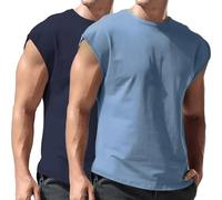 2 Pack T-Shirt for Men UK Casual Basic Round Neck Cap Sleeve Tee Shirt Relaxed Loose Fit Athletic Cotton Tank Tops Summer Breathable Gym Workout Bodybuilding Fitness Vests Big and Tall