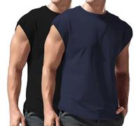 2 Pack T-Shirt for Men UK Casual Basic Round Neck Cap Sleeve Tee Shirt Relaxed Loose Fit Athletic Cotton Tank Tops Summer Breathable Gym Workout Bodybuilding Fitness Vests Big and Tall