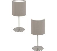 Loops 2 PACK Table Desk Lamp Colour Satin Nickel Steel Shade Taupe Fabric E14 1x40W in Metallics Loops Metallics