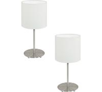 Loops 2 PACK Table Desk Lamp Colour Satin Nickel Steel Shade White Fabric E14 1x40W in Metallics Loops Metallics