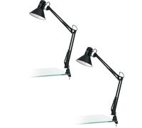 2 PACK Table Desk Lamp Shiny Black Steel Moveable In Line Switch Bulb E27 1x40W