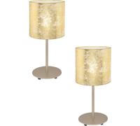 Loops 2 Pack - Table Lamp-Champagne Slim Stem Round Base-Shade Gold Fabric- E27-1x60W - Side Console Free Standing Base Bedside Task Base Set