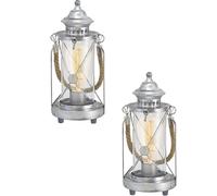 2 PACK Table Lamp Desk Light Antique Silver & Glass Lantern Shade 1x 60W E27