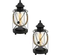 Loops 2 PACK Table Lamp Desk Light Black Steel & Glass Lantern Shade 1x 60W E27 Loops Black