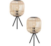 2 PACK Table Lamp Desk Light Black Tripod & Round Wood Cage Shade 1x 28W E27