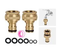 2 Pack Tap Connector for Garden Hose,3/4 inch & 1/2 inch 2-in-1 Brass Female Threaded Tap to Hose Connector,Threaded Faucet Brass Hose Fitting Pack,Shower to Garden Hose Adapter
