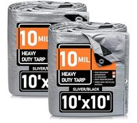 2 Pack Tarps Waterproof 3 x 3 m,10Mil 125GSM Black/Silver Heavy Duty Waterproof Tarp with Grommets and Reinforced Edges, All Purpose Finished Size Poly Tarps Cover for Firewood Roof Pool Boat