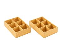 2 Pack Tea Bag Storage 25x16.5cm Bamboo Organizer Box 6 Compartment Storage | Compartment Bamboo Storage Box, Versatile Organizer for Tea/Coffee/Desk/Cosmetics, Sustainable Bamboo, Seamless Craftsmanship
