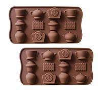 2 Pack Tea Time Silicone Molds Afternoon Tea Teapot Coffee Cups Biscuit Silicone Chocolate Candy Mold Ice Cube Trays (Random Color)