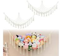 2 Pack Teddy Toy Hammock - Corner Toy Storage Net for Stuffed Animals, Soft Toy Storage for Kids Bedroom and Playroom, Boho Style Hanging Organizer Holder for Keeping Teddy Bears and Plush Toys