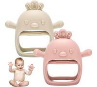 2 Pack Teething Toys for Baby, Teething Mitten for Babies, Toys 0-6 Months, Silicone Teether for Toddler Infant, Baby Boy Girl Shower Gifts Teething Relief Chew Toys (Chicken, Beige + Pink)