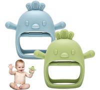 2 Pack Teething Toys for Baby, Teething Mitten for Babies, Toys 0-6 Months, Silicone Teether for Toddler Infant, Baby Boy Girl Shower Gifts Teething Relief Chew Toys (Chicken, Blue + Green)