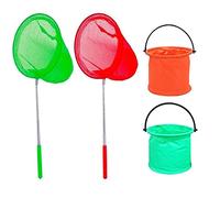 2 Pack Telescopic Butterfly Net Fishing Net Pond Net Extendable (14.5 to 33.8 Inches)+2 Pack Folding Bucketfor Catching Bugs Insect Small Fish Outdoor Beach Garden Activities