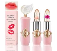 2 Pack Temperature Color Changing Jelly Lipstick Set - Real Flower Lip Balm Duo, Long Lasting Moisturizing Lipstick with Clear Jelly Texture for Natural Makeup & Daily Uses (Pink & Rose Red)