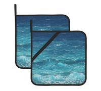 2 Pack The deep blue sea Square Pot Holders with Hanging Loop, Heat Resistant Oven Mitts Pads for Kitchen Microwave Grilling, Hanging Hot Handle Trivet Set