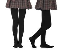 2 Pack Thermal Tights for Girls - 140 Denier Opaque, 0.5 Tog, Brushed Thick Warm Underwear, Soft, Comfortable - Winter, School, Everyday Wear - Black, 5-13 Years