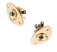 2 Pack Thick Oval Dented Electric Guitar Jack Output Plate Socket Jackplate for Fender Stratocaster Telecaster Guitar Replacement (Gold)