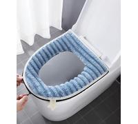 2 Pack Thicker Soft Toilet Seat Cover Pads, Toilet Seat Cushion Covers for Bathroom Washable and Warmer Toilet Lid Seat Cover with Zipper and Handle Fits Most Size Toilet Lids (Blue)
