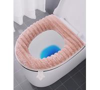2 Pack Thicker Soft Toilet Seat Cover Pads, Toilet Seat Cushion Covers for Bathroom Washable and Warmer Toilet Lid Seat Cover with Zipper and Handle Fits Most Size Toilet Lids (Pink)