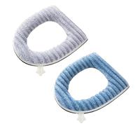 2 Pack Thicker Soft Toilet Seat Cover Pads, Toilet Seat Cushion Covers for Bathroom Washable and Warmer Toilet Lid Seat Cover with Zipper and Handle Fits Most Size Toilet Lids (Grey+Blue)
