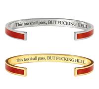 2-Pack This Too Shall Pass Mantra Cuff Bracelet, BUT FUCKING HELL Engarved Motivational Color Cuff Bracelet, Hidden Message Encouragement Jewelry Gifts for Women (Red)