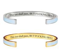 2-Pack This Too Shall Pass Mantra Cuff Bracelet, BUT FUCKING HELL Engarved Motivational Color Cuff Bracelet, Hidden Message Encouragement Jewelry Gifts for Women (Sky Blue)