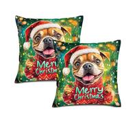 2 Pack Throw Pillow Cases Christmas Stafford Shire-Cow Terrier Merry Christmas Snowflake With Invisible Zipper Pillowcase Modern Cushion Cover Case For Livingroom Sofa Outdoor Spring 45X45Cm