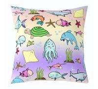 2 Pack Throw Pillow Covers Purple Yellow Sea Turtle Dolphin Ocean Beach Coastal Easy Clean Pillowcases Double-Sided Pillow Covers For Indoor Spring Decor Couch 45X45Cm