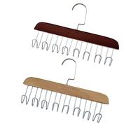 2 Pack Tie and Belt Hanger, Wooden Tie Hanger for Wardrobes, Rotatable Tie Hanger Space Saving Tie Rack with 8 Stainless Steel Hooks, Multipurpose Closet Holder Organiser for Ties Scarf Belts Hat