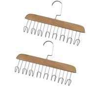 2 Pack Tie and Belt Hanger, Wooden Tie Hanger for Wardrobes, Rotatable Tie Hanger Space Saving Tie Rack with 8 Stainless Steel Hooks, Multipurpose Closet Holder Organiser for Ties Scarf Belts Hat