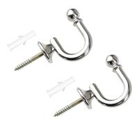 2 Pack Tie Backs Hooks for Curtains, Silver Metal Heavy Duty Ball End U-Shaped Curtain Holdbacks, Wall Mounted Curtain Tieback Screw Hooks for Hanging Clothes Bags Shower Window Curtains Keys